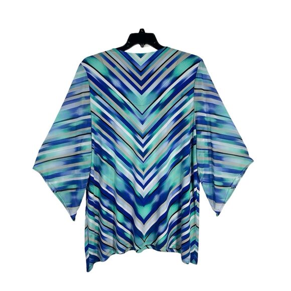 JM Collection Women's 3X Blue Tunic Blouse Chiffon Beaded V Neck Evening Out - Picture 2 of 9